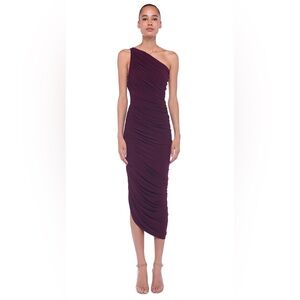 Norma Kamali Burgundy One-Shoulder Midi Dress